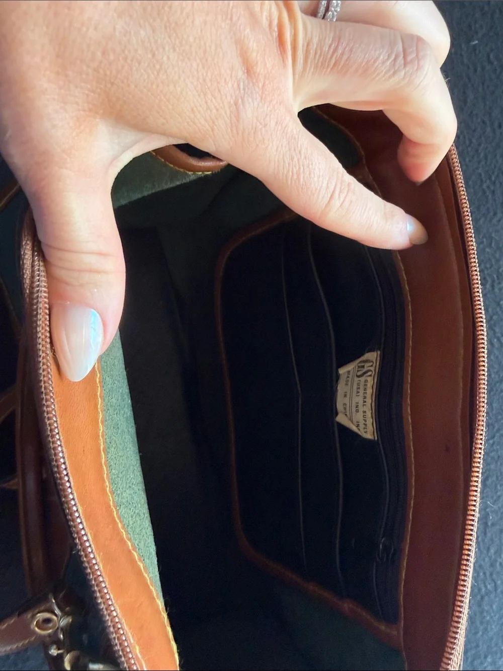 Green and Brown Pebbled Leather Satchel with Top Handle